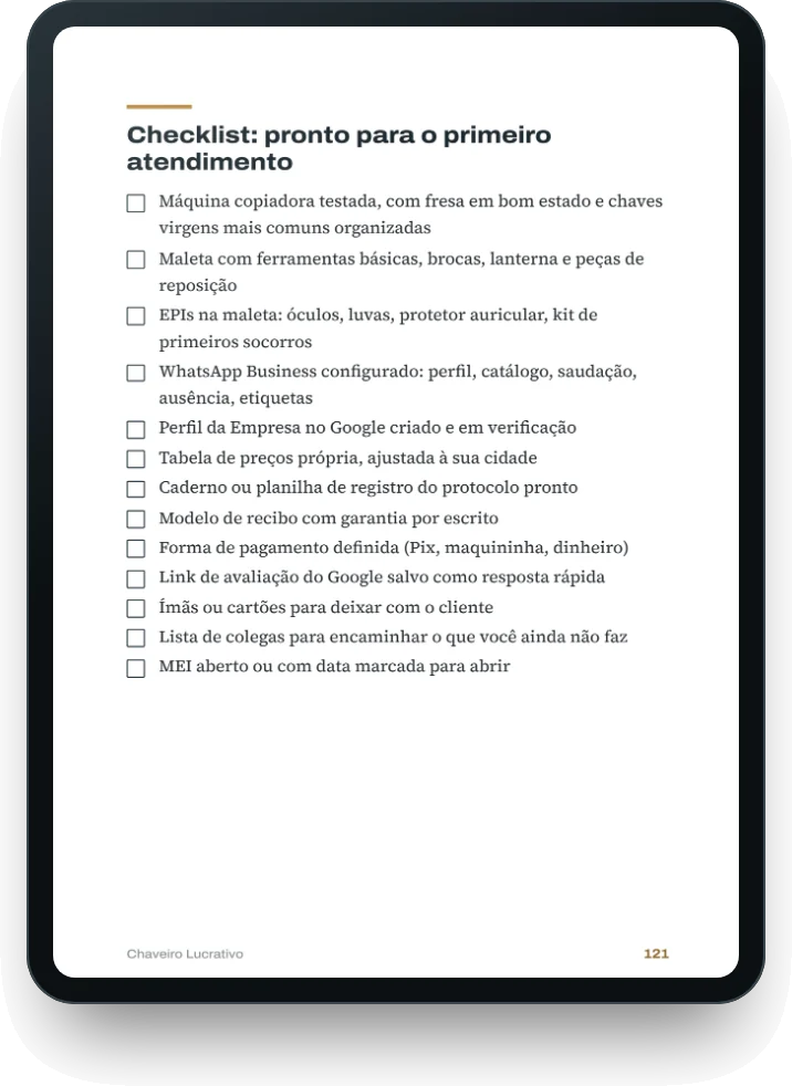 Checklist pronto para o primeiro atendimento