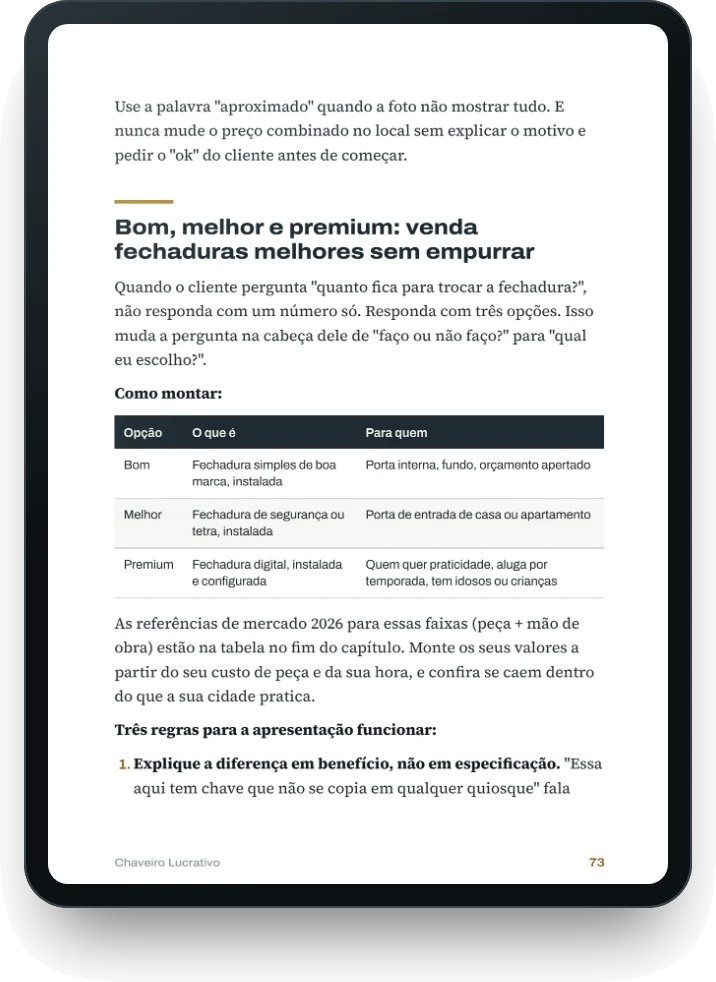 Página com a tabela bom, melhor e premium
